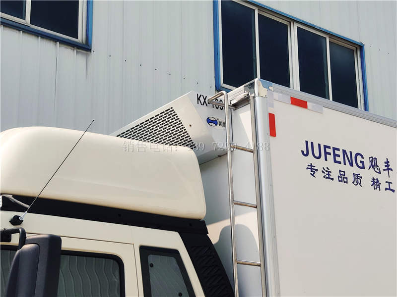 解放J6L肉钩6米8冷藏车配超薄凯雪KX1090冷藏机组参数前置冷机